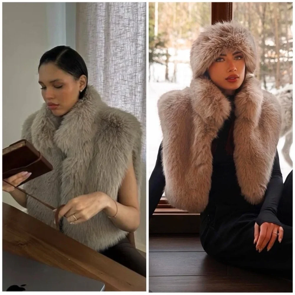 ALO YOGA Opulent Faux Fur Cropped Vest in Oat Beige SZ M - Picture 2 of 8